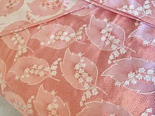 Pair Vintage 1950s curtains damask pink / white leaf flower 67” long x 46” wide 