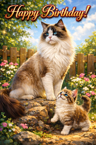 Ragdoll cat birthday card - cat,