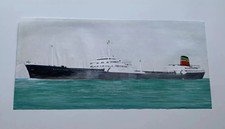 British Queen BP Steam Turbine Oil Tanker Watercolour Painting 1960’s