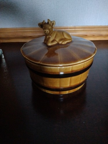 Vintage cow butter dish - cow,