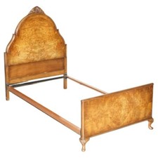 STUNNING CIRCA 1900 BURR WALNUT ENGLISH BEDSTEAD FRAME PART SUITE QUEEN ANNE HB