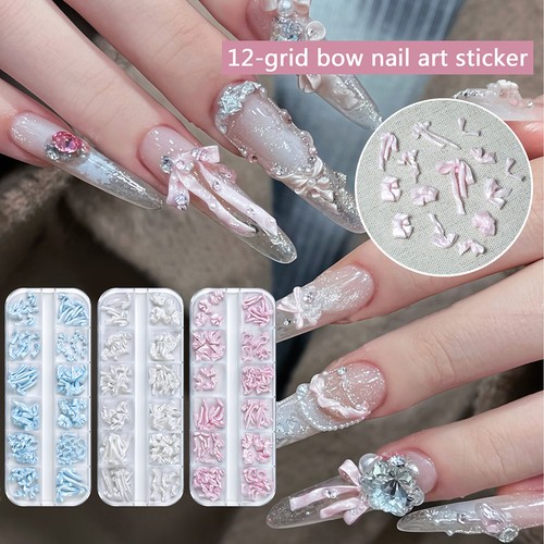 Grids nail bow ribbon - 12, 3d