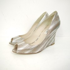 LK Bennett Shoes Silver Metallic Leather Wedge High Heel Peep Toe Party Size 3