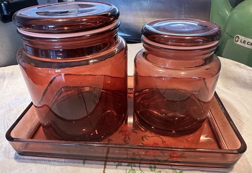 Pair amber brown - of, glass