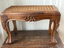 Vintage French Louis XV Style Caned Footstool Low Stool Petite Cabriole Boho