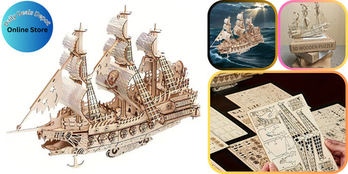 Wooden pirate ship puzzle - wooden,