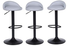 Set of 3 Bar Stools Faux Leather Kitchen Low Back Breakfast Bar GREY, BLACK