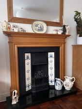 Victorian Repro Cast Iron Fireplace With Hearth And Wooden Surround (read desc.)