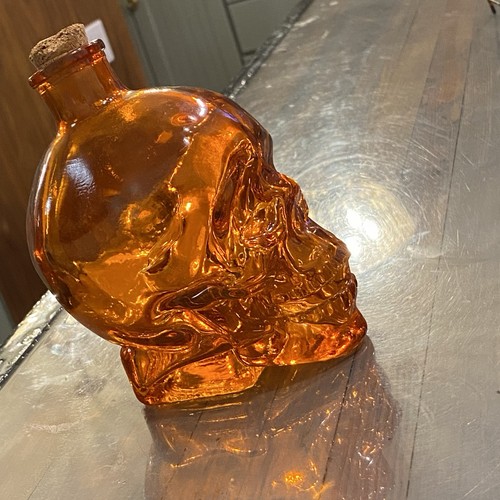 Orange glass skull - orange, bottle