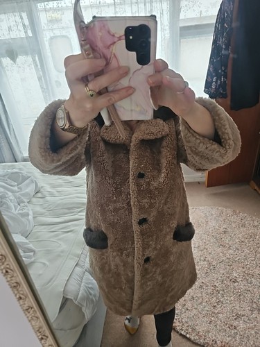 Sheepskin coat fawn with faux - fawn,