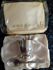 Angora Vintage Silver Plate EPNS Christening Set Egg Cup & Spoon 1970's. 
