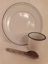 Sturdy Pines Enamel Camping Plate Cup & Cutlery Set
