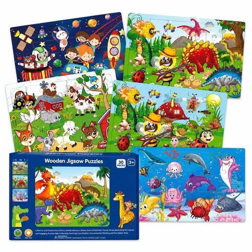 Pack wooden jigsaw puzzles - 6,