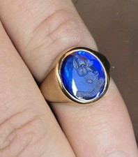 Vintage 10K Gold Intaglio Blue