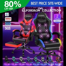 ELFORDSON Gaming Office Chair 12 RGB LED Massage Recliner Footrest Computer