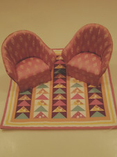 1/12th. Scale Pair of Dusty Pink Bucket Chairs and Matching Rug.