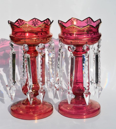 Pair antique cranberry - pair,
