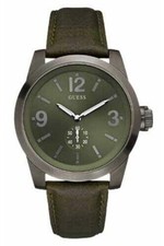 Guess Watch Men'S Analogue, Green Dial W12108G1, Leather, Quartz, 46 mm
