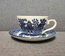 Vintage Antique Retro Churchill England Blue Willow Tea Cup and Saucer