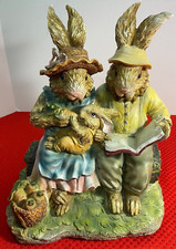 Vintage Chrisdon Rabbits Male & Female Couple Holding Book & Baby