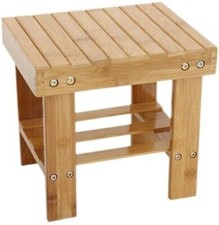 Step Stool Bamboo Wooden Multi Purpose with a Storage Shelf Home Office Shop