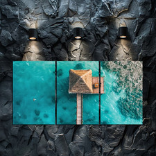 3pcs Wooden Pier and Thatched