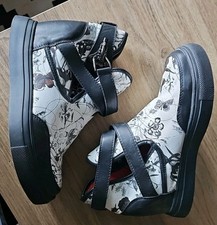 Via Giulia Black White Floral Hidden Heel Lift Trainers Hi-tops Quirky Goth Sz 5