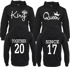 KING & QUEEN WHITE  LOVE VALENTINE'S Together Since COUPLE PULL OVER HOOD-S-3XL
