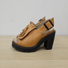 Dr Martens Seraphina Brown Leather Chunky Platform High Heel Tassels Boots Uk 3