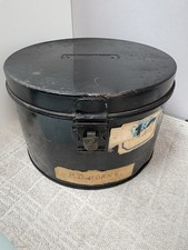 World War 1 Military Hat Box Tin Hat Helmet Antique WW1 Black Locking Latch