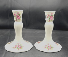 Pair Bone China Floral Design Candlesticks Country House Cottage