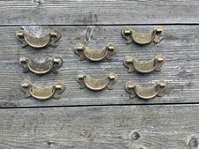 8 x VINTAGE Heavy Solid Brass DRAWER DROP PULL HANDLES Restoration Salvaged