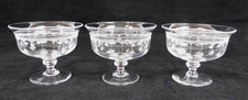 Set of 3 Vintage Stuart Crystal Glass Etched Coupe/Dessert Dishes 4" Diameter