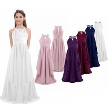 Kids Flower Girls Dress for Bridesmaid Wedding Ruched Chiffon Prom Party Dresses