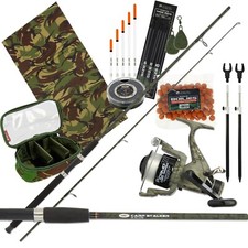 Carp Fishing Setup 8ft 2pc Camo Rod and Reel With Bait Rod Rests Mat And Tackle