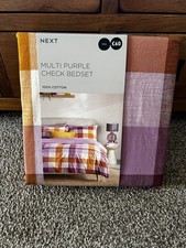 Next NEW King Size Cotton Check Woven Bedding Set - Purple/Orange/White - BNWT