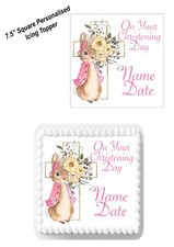 PERSONALISED Cake Topper Christening GIRL Edible Icing 7-8" SQUARE Decoration