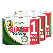Gentille Giant 9 Kitchen Roll 3 Ply Paper Towel Rolls Sheet Ultra Absorbent Bulk