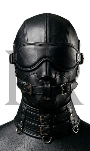 Black leather hood mask - hood,