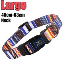 Large Dog Collar Striped Adjustable Durable D-Shackle Colourful Roses & Poetry