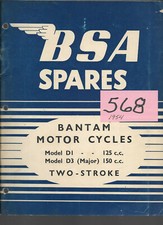 BSA 1954 Bantam D1 125cc , D3 150cc  Parts Catalogue   #568