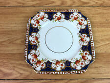 Salisbury English Bone China Bradleys Square Plate Floral Navy Blue Gold Trim