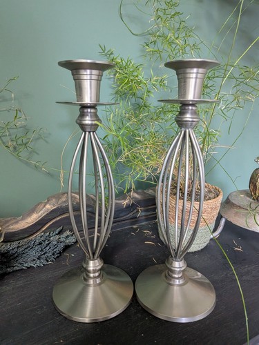 Pair brushed silver metal - pair,