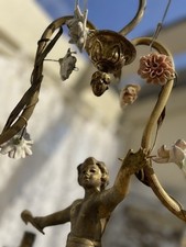 French chandelier Porcelain Roses Cherub Putti Chandelier Vintage Original