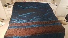 Pure Opulence King Size Quilt Cover Set Blue Brown 8 Pieces Inc Heavy Throw Over