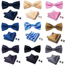 Bow Tie Hanky Cufflinks Set Satin Wedding Groom Formal Prom New Year with Box