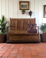 Rustic Antique Pine Bench Settle With Storage Compartment
