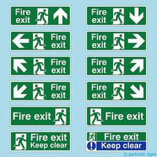 300mmx100mm British Standard Fire Exit Signs - ALL DIRECTIONS - FREE POSTAGE