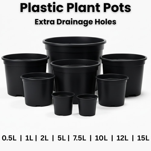 Black plastic plant pots - black,