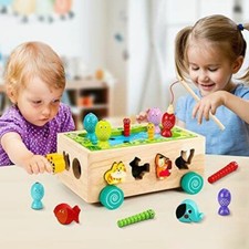 Toddler Montessori Toy Wooden Fishing Game Shape Sorting Preschool Educational